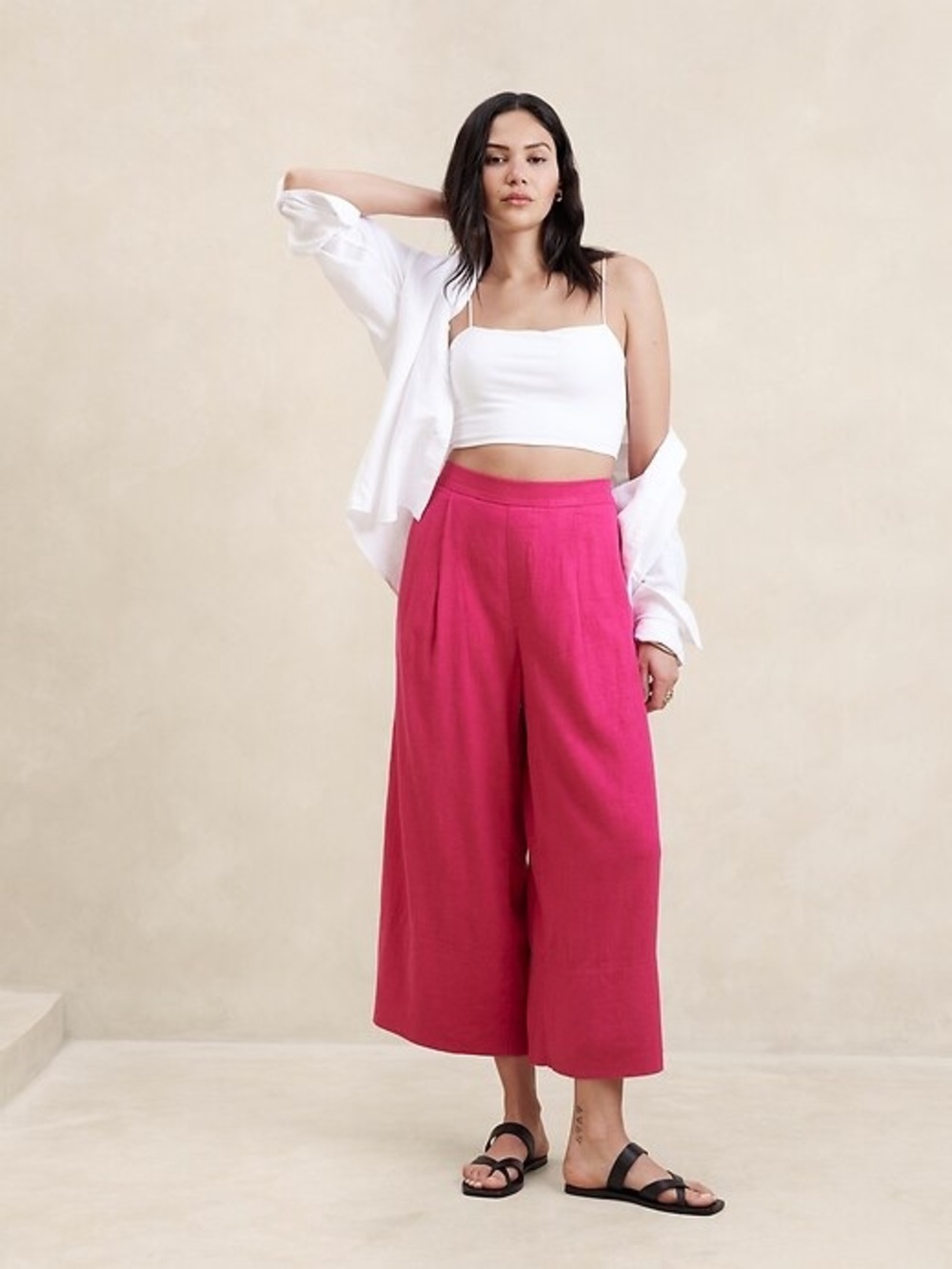 *New* Wide-Leg Cropped Pants in Hot Pink